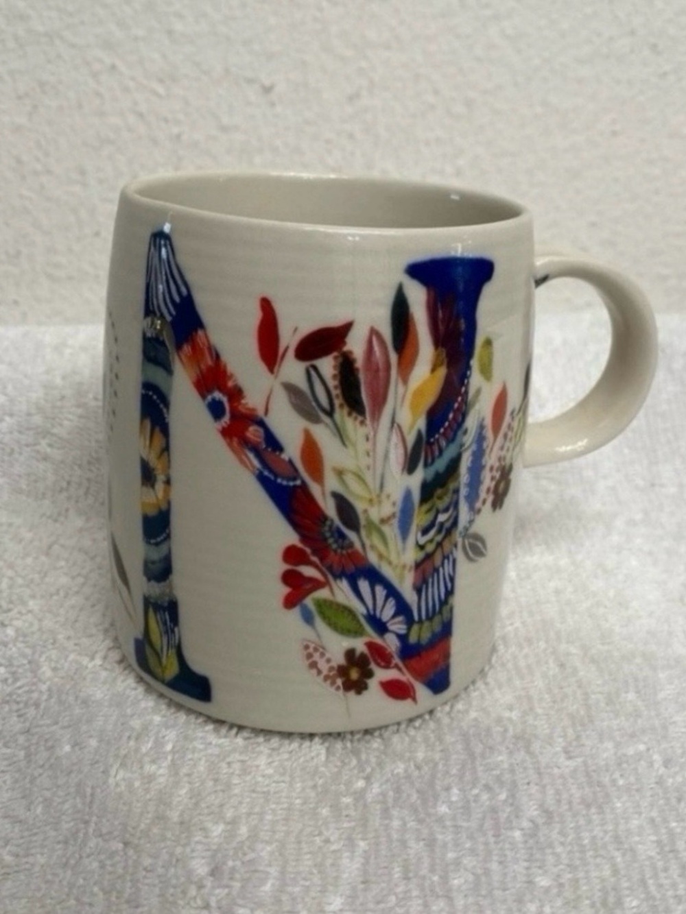 Anthropologie x Starla M. Halfmann Letter "N" Multi Floral Petal Ceramic Mug Cup